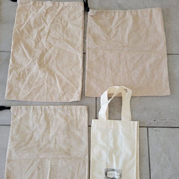 LOT 4  Gucci Natural Canvas‎ Linen  Logo Tote Bag Dust Bag - Picture 2 of 9
